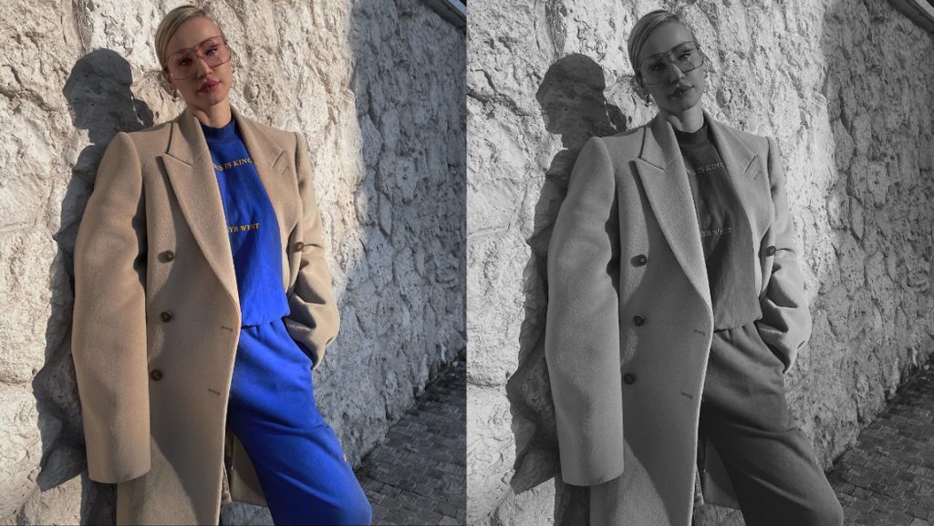 ანუკი არეშიძე „ბალენსიაგას“ მამაკაცის პალტოთი პოზირებს