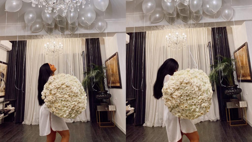 ფოტო: შორენა ბეგაშვილმა დაბადების დღეზე უზარმაზარი თეთრი ვარდების თაიგული მიიღო